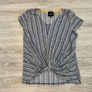 W5 Navy & Cream Short Sleeve Knot Front Top - Size S